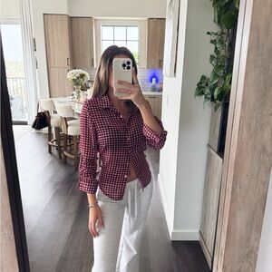 American Rag Burgundy Checkered Button Down Shirt (Size Small)
